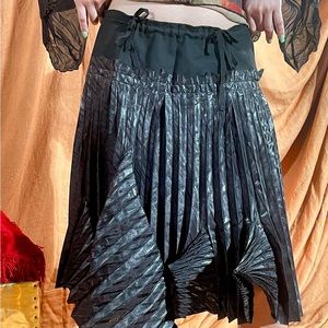 Vintage Marithé Francois Girbaud Black Canvas Accordion Pleated Angel Hem Skirt